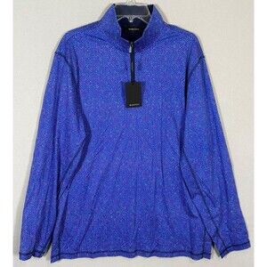 NWT Bugatchi Quarter Zip Mens XL Confetti Blue Mercerized Cotton Pullover Golf